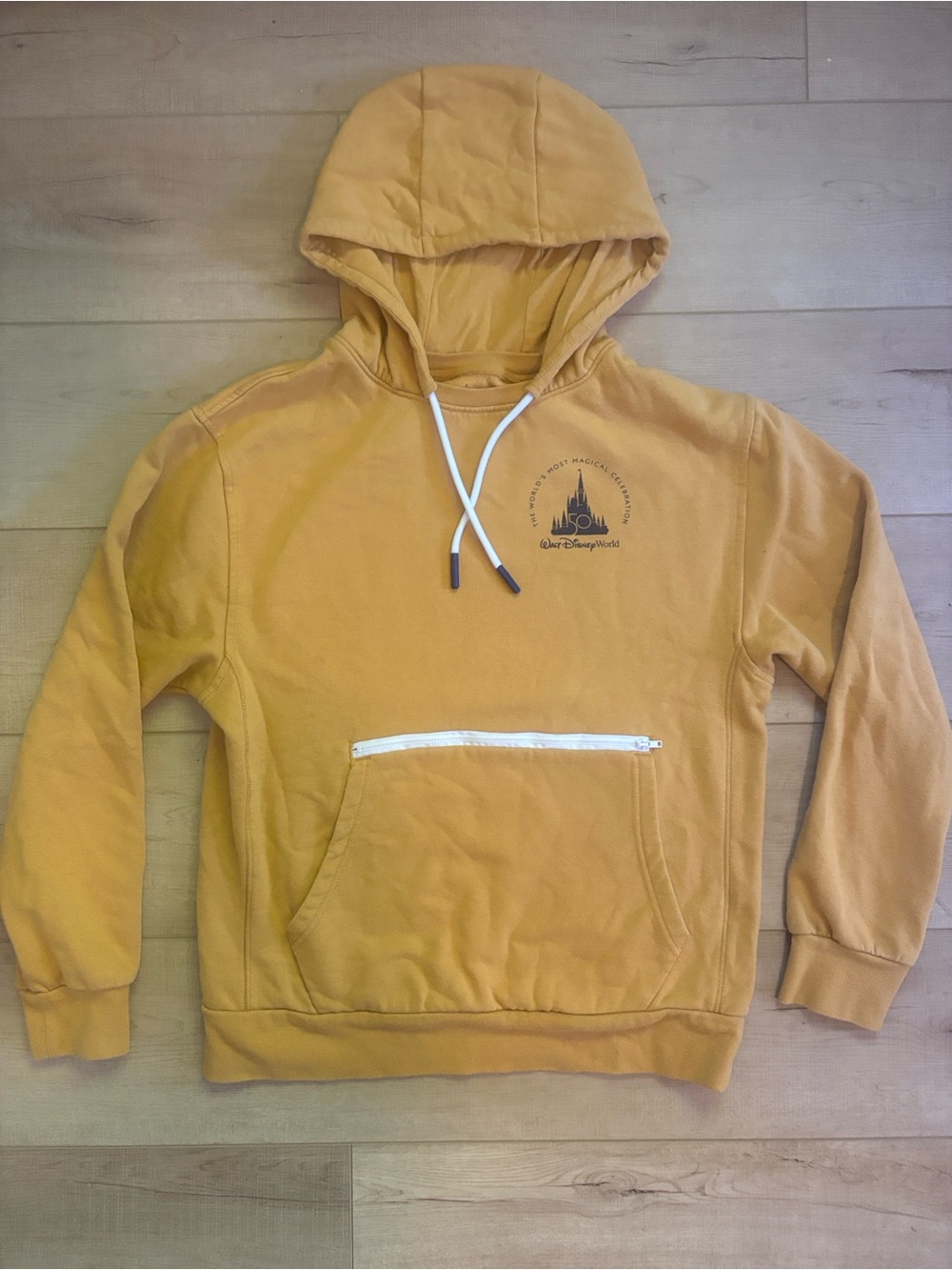Disney Mustard Yellow Hooded Pullover with Castle Emblem